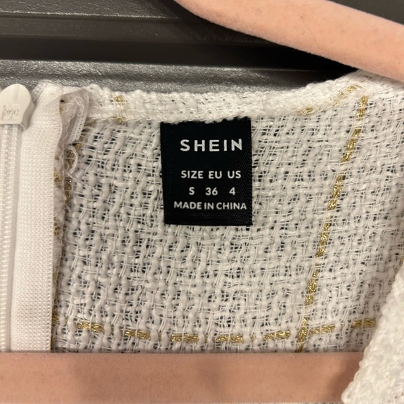 Shein White Plaid & Gold Button Detail Tweed Dress - Picture 4 of 5